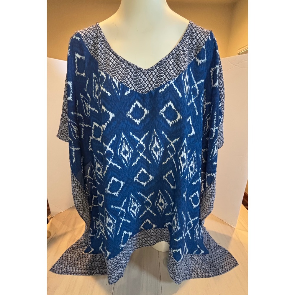Lane Bryant Blue Ikat Geometric Print Kaftan‎ Poncho Top Womens 18/20 Plus Size